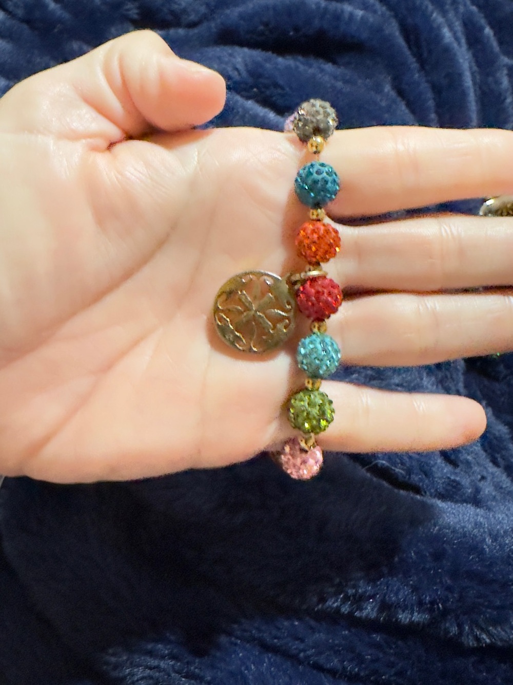 Rustic Cuff Multicolor Crystal Ball Bracelet with Gold Accent Charm